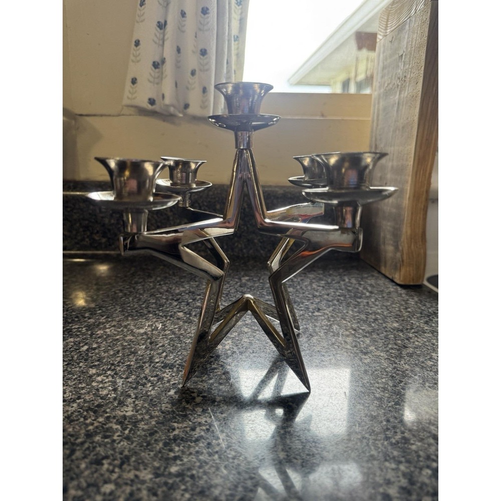 3D‎ Star Candelabra Taper Candleholder Silver Color Metal